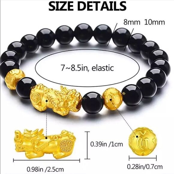 💜 Black Obsidian Feng Shui Wealth Charm Bracelet - Picture 2 of 6